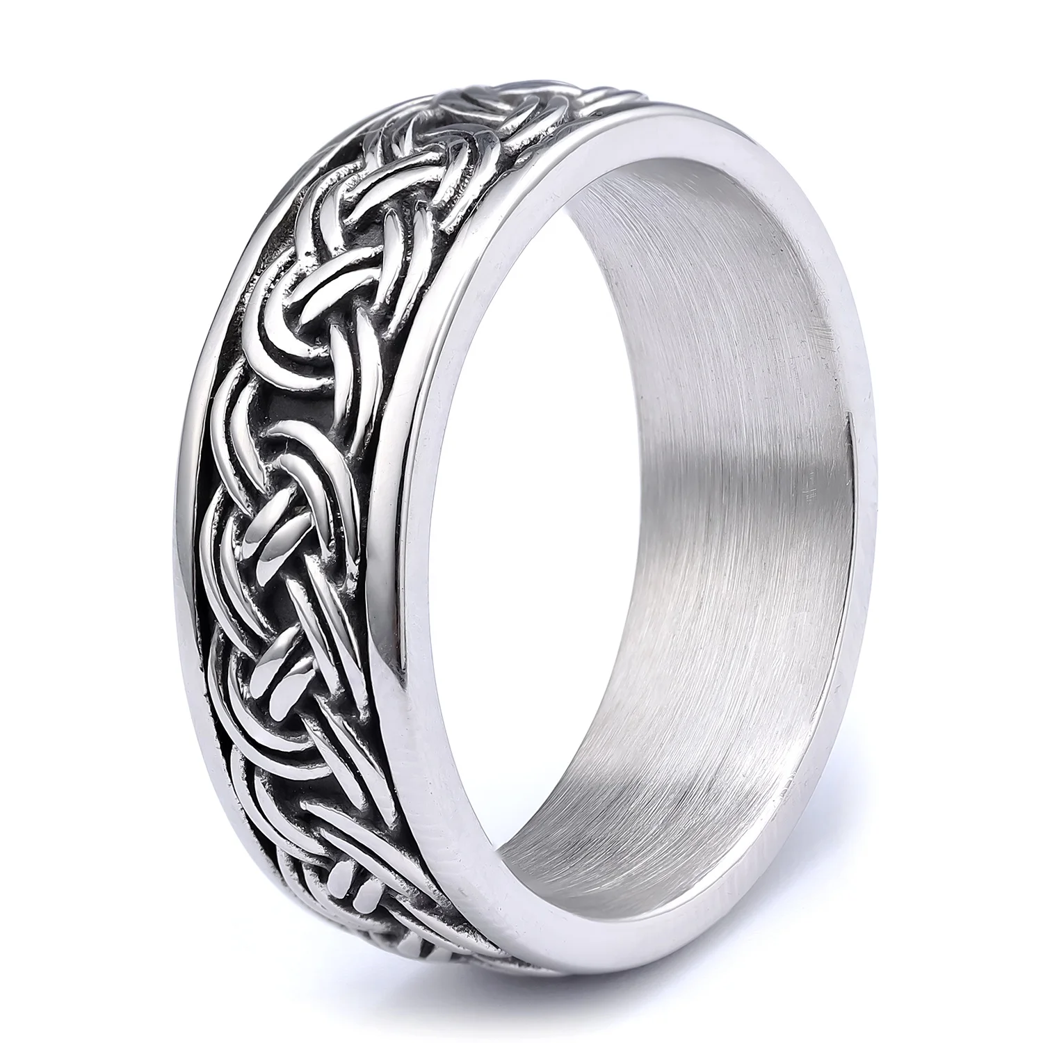 Ready to ship wholesale vikings vintage silver stainless steel irish wedding celtic knot band rings for men women size 7-13