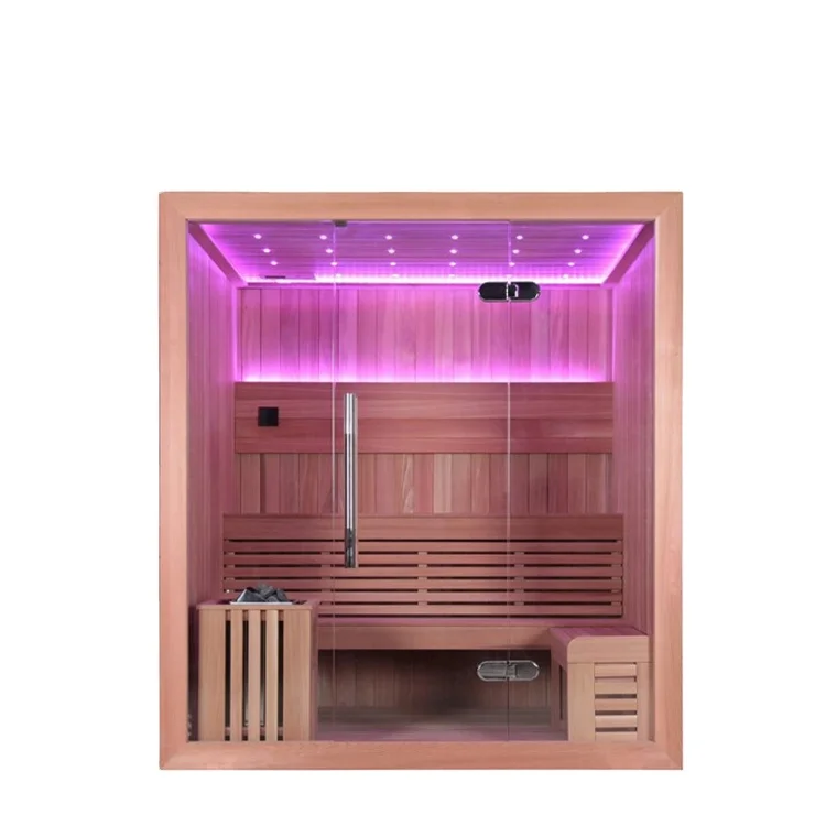 2-4 Person full glass door Red Cedar wood Finland dry Steam sauna room for sale