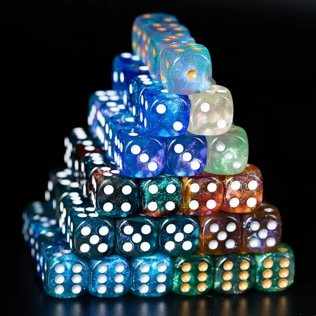  Arcylic 16MM Pip D6 Glitter Dice for DND Gambling Casinos