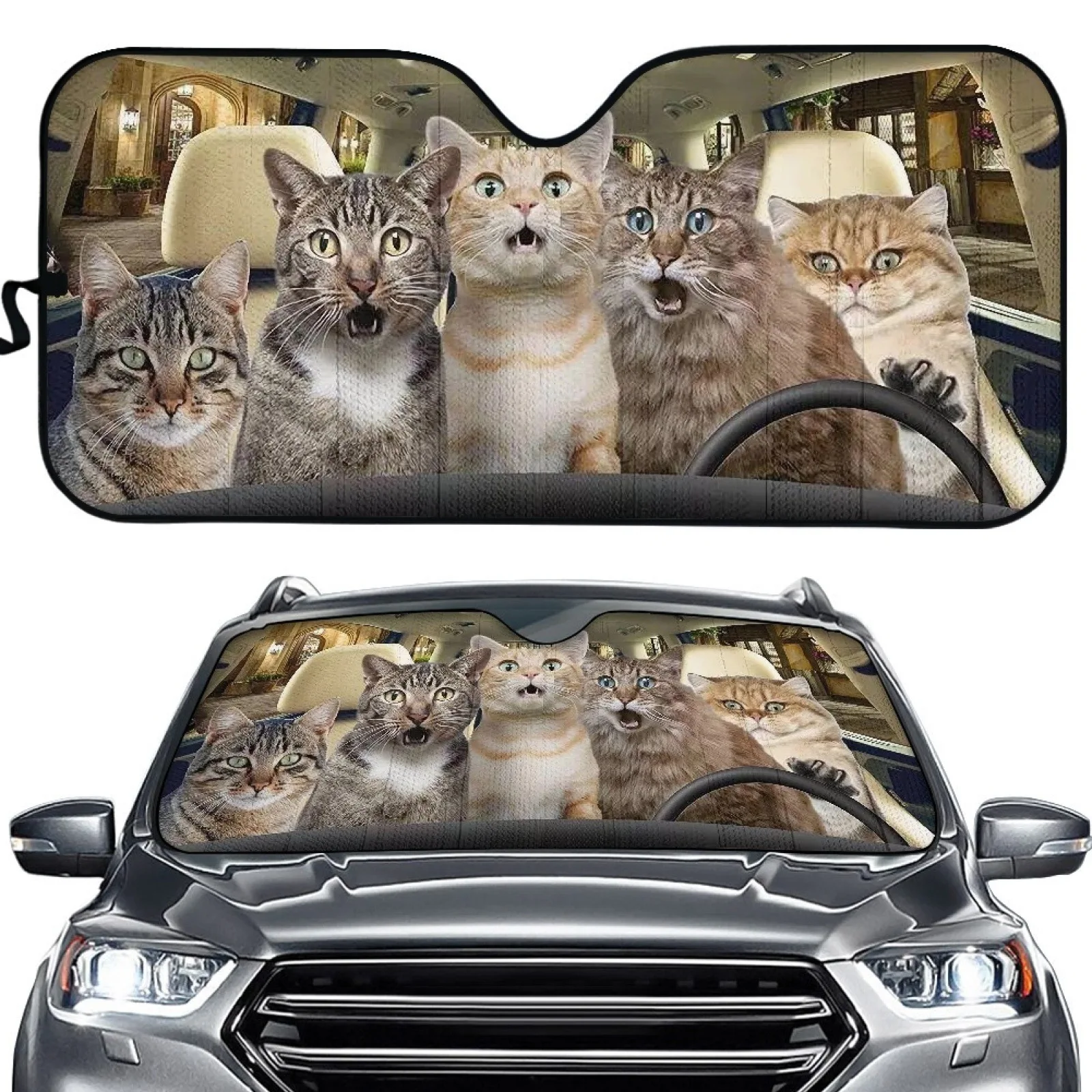 Hot selling sun visor 3D printing car front window baffle customized LOGO customized pattern