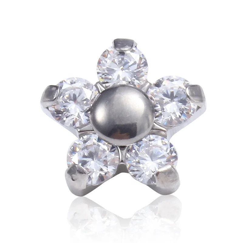 Giometal Custom Wholesale ASTM F136 Titanium Helix Threadless Piercing Gemmed Mini Flower End Daith Body Jewelry Wholesale