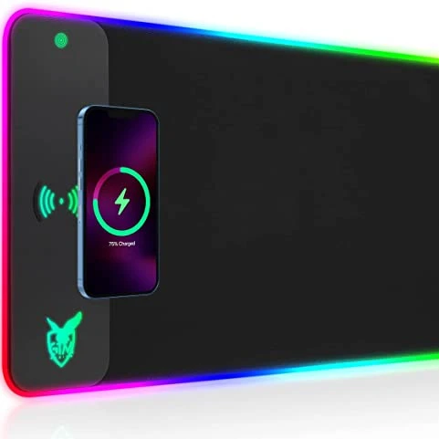 Нескользящее резиновое основание Беспроводная зарядная панель RGB светодиодный игровой коврик для мыши Компьютерная клавиатура Коврик игр MacBook ПК