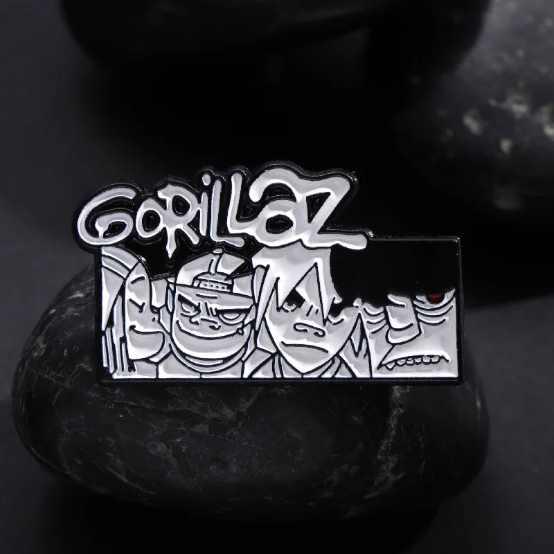 Creative Gorillaz Rock band commemorative metal brooch personality black and white comic cartoon character badge