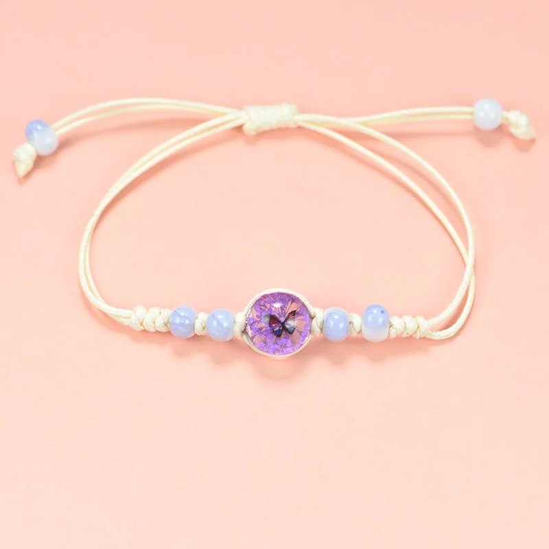 Flower bracelet hand-woven size can be adjusted Preserved flower and butterfly multi-color optional 12mm beads