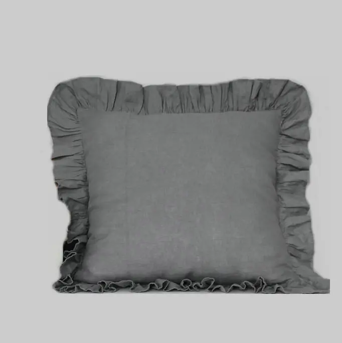 ESASILK Multicolor Flax Linen Square Pillowcase single Ruffle Linen Cushion Cover