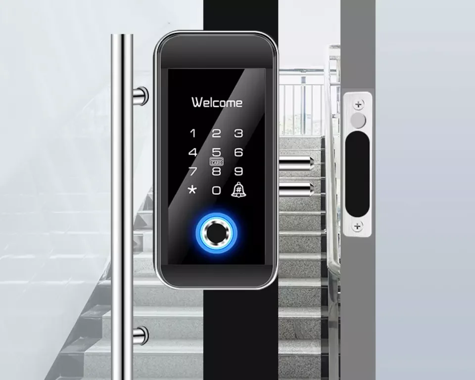 Mobile APP Office Access Lock Fingerprint Frameless Fingerprint  Glass Door Lock