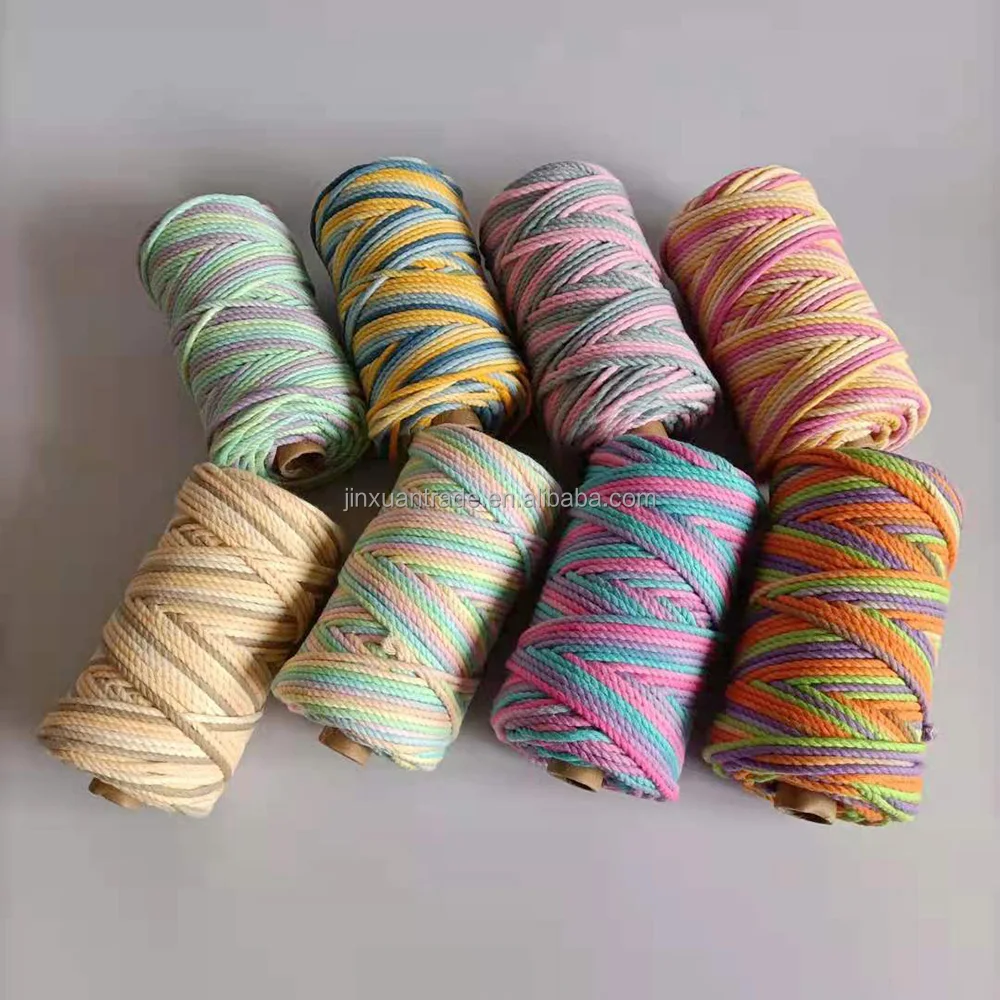3mm Pastel Rainbow Macrame Cord Tie Dye Cord Twist Cotton Macrame String Weaving Fiber