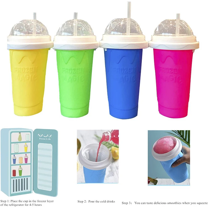 Wholesale Silicone Slushie Maker Cup Double Layer Squeeze Slushy Maker Ice Cream Quick Frozen Smoothies Cup