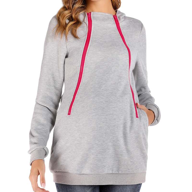 Одежда для беременных осенне-зимний Повседневный свитер-кенгуру с капюшоном на молнии для мамы