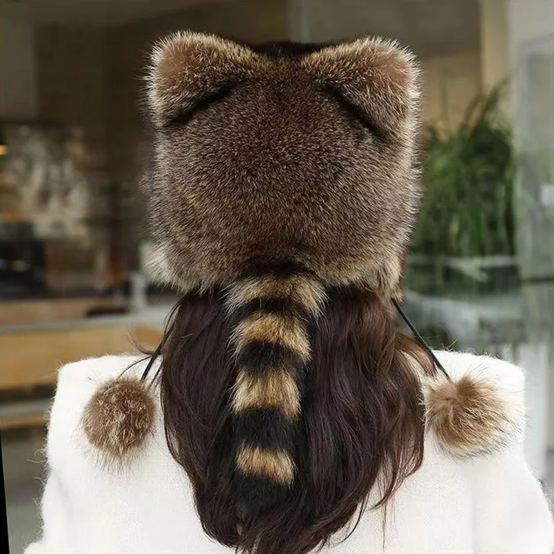 Cute Women Girl Faux Fur Cap Animal Ears Plush Bomber Hats Fleece Winter Warm Hooded Cap Earmuff Hats