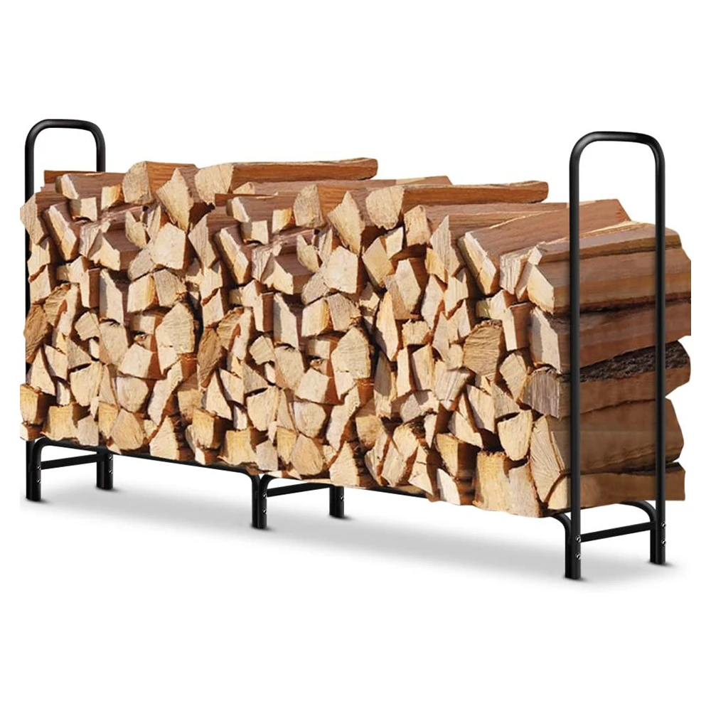 Firewood Rack Stand 6ft Heavy Duty Logs Holder for Outdoor Indoor Fireplace Metal Wood Pile Storage Stacker Organizer, Black