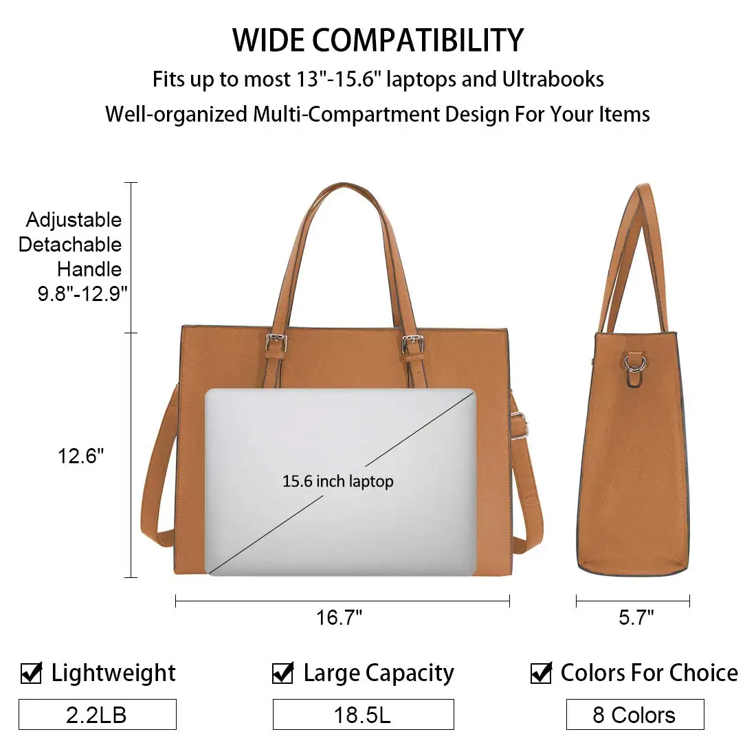 Factory Custom Logo Laptop Bag for Women Waterproof Lightweight Leather 15.6 Inch Computer Tote Bag Business Office Briefcase