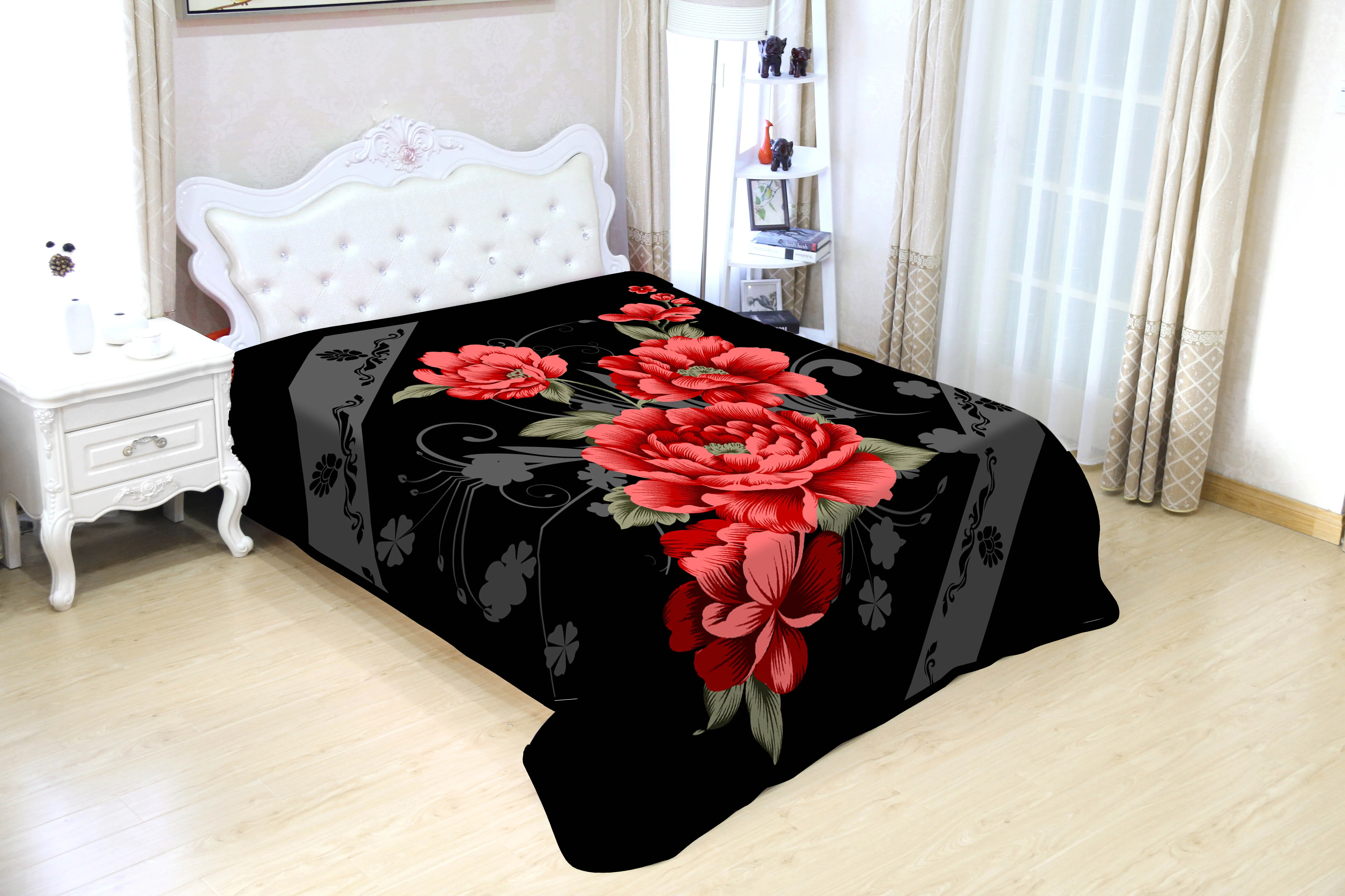 high quality china factory  manufacturers with Embossed Middle East  style king size raschel blanket