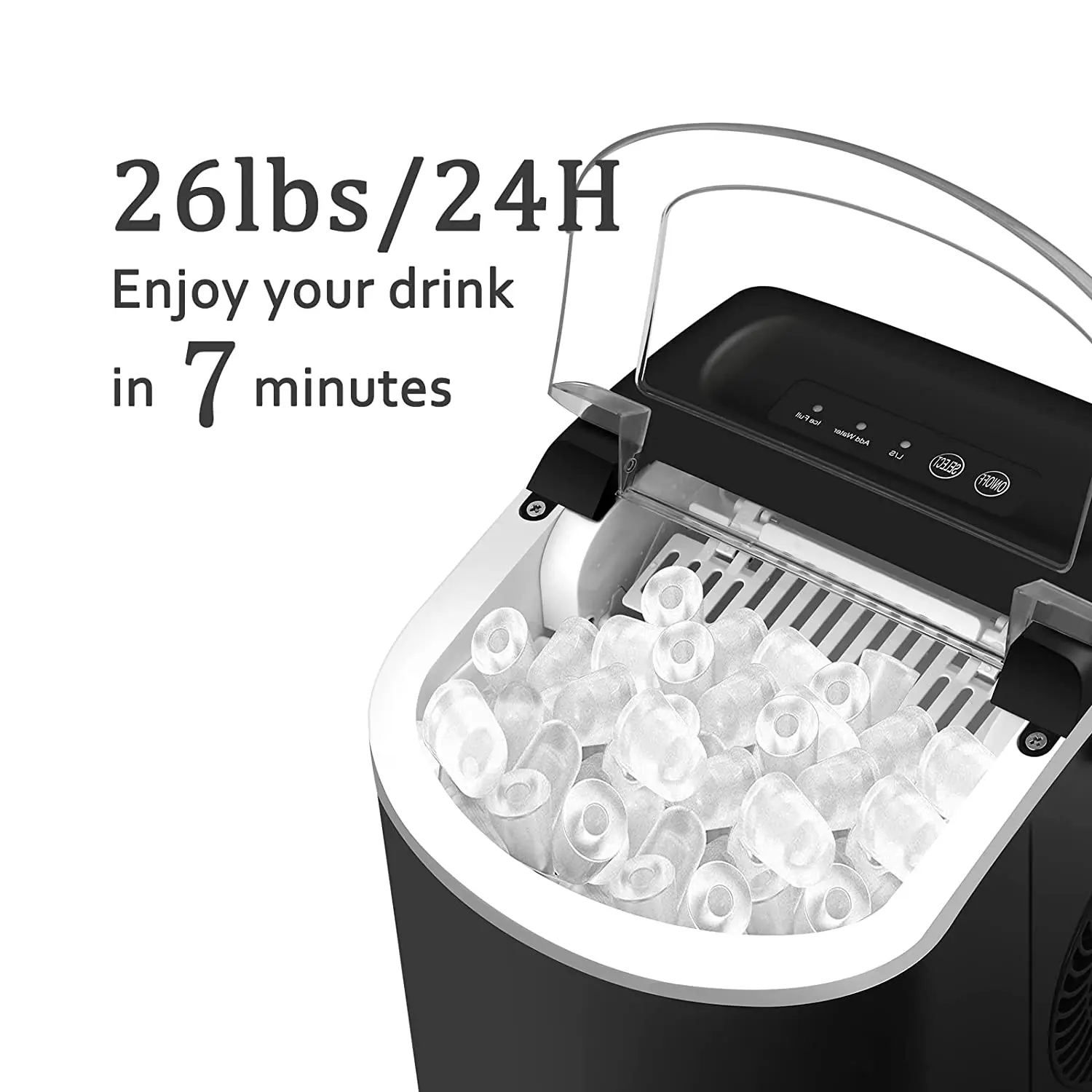 Portable Ice Maker Machine for Countertop, 2 Sizes Bullet Shaped Ice, 9 Ice Cubes Ready in 7 Minutes