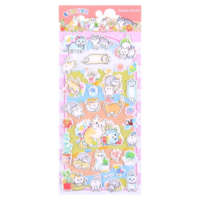 SHANLE Wholesale Cute Panda Puffy Stickers Custom Kawaii Animal Foam Sticker for Kids Cartoon Cat Sticker Decorative Decal Vinyl