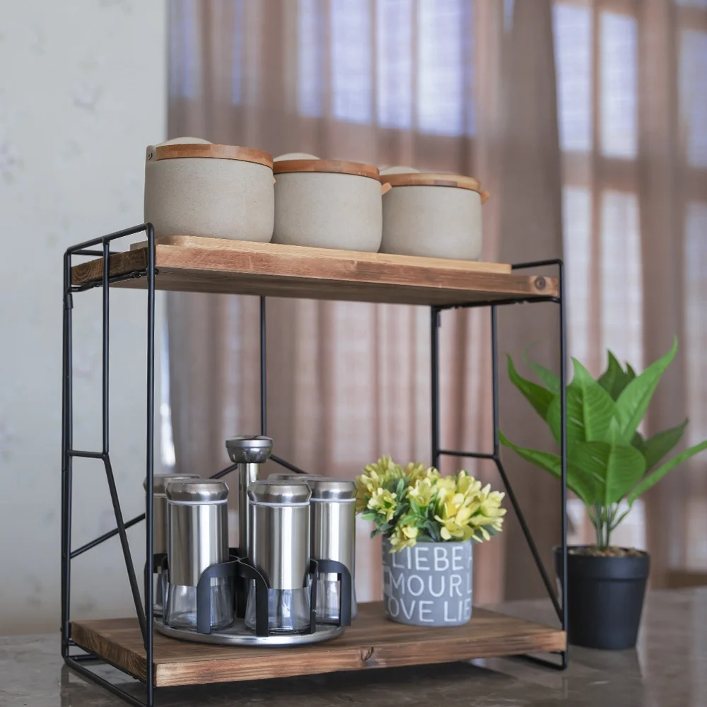 Shelf and Storage Cabinet Kitchen Hutch Sideboard 2-tier Kitchen Storage Rack Standing Storage Rack Foldable Rack for Kitchen