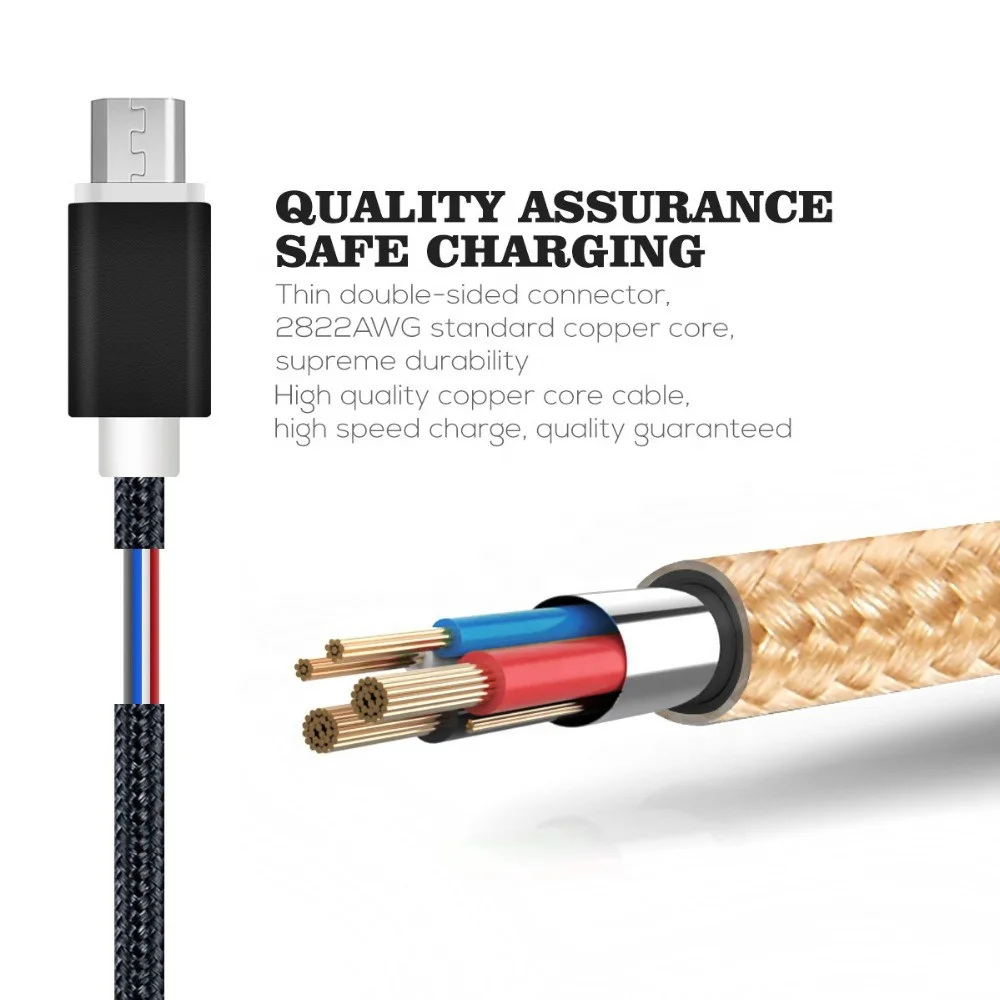 Nylon Braided 3.3ft/1m High Speed 2.0 USB to Micro USB Charging Cord Fast Charger For Samsung S2/S3/S4/S5/S6/S7/A5 2016/J5/J7/J8