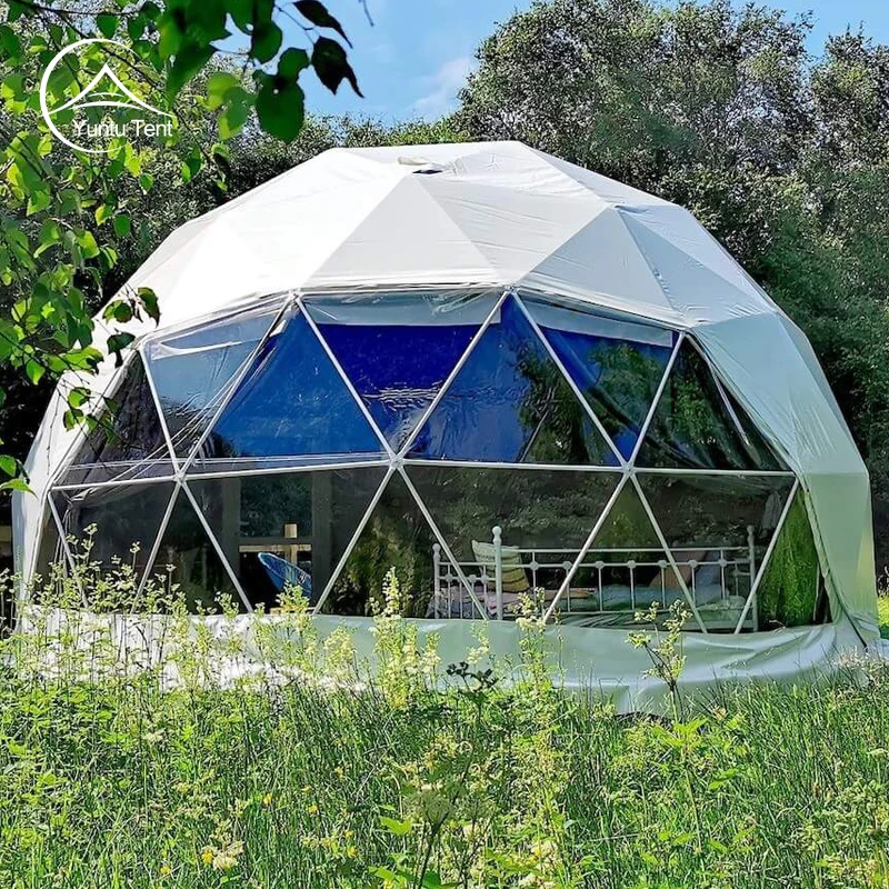 Prefab Waterproof Clear PVC Geodesic House Glamping Hotel Dome Tent With Bathroom