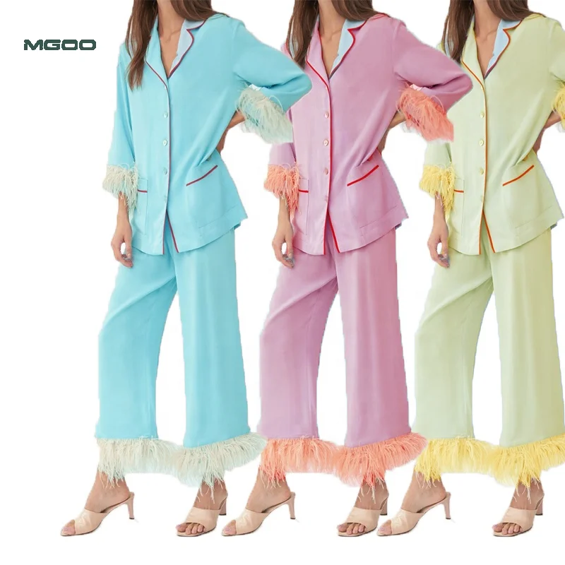 MGOO Advanced Customization Sleeper classic Party Pajamas with Feathers Noble Luxury Sleepwear
