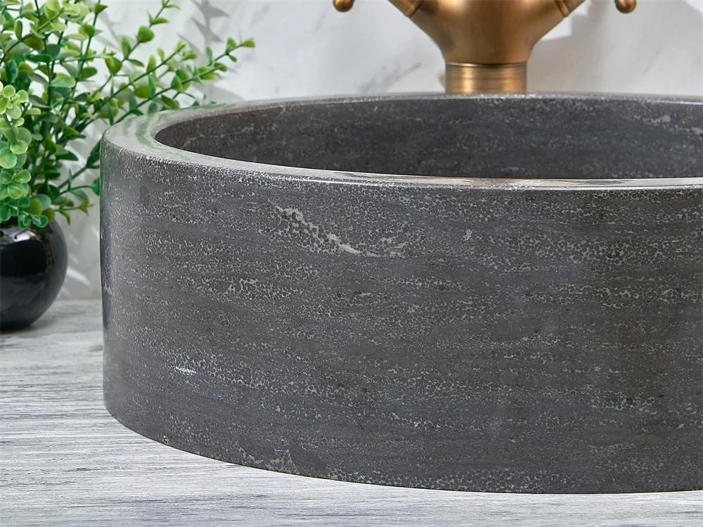 Bathroom Round Polished Natural Grey Marble Basin