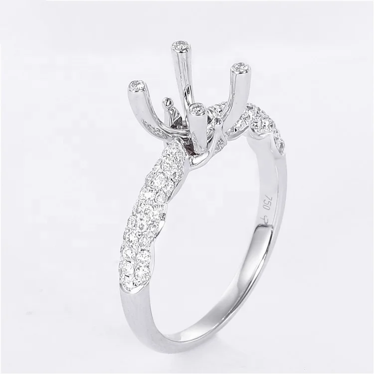 High Quality Fashion Jewellery Real 18K Solid White Gold Solitaire Diamond Ring Semi Mount For Girl