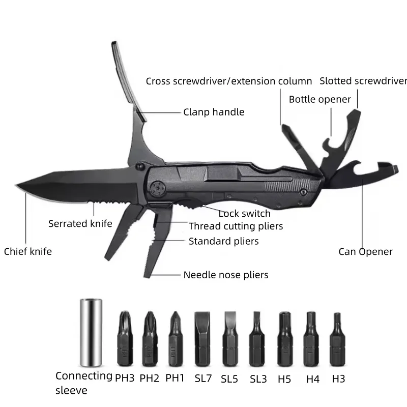 Stainless steel survival pocket knife with screwdriver head aluminum,Folding knife screwdriver Manual pliers