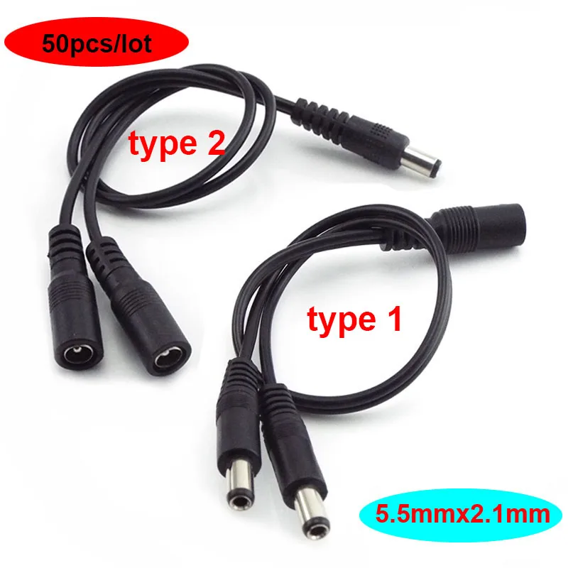 5.5mmx2.1mm 1 to 2 Way 12V DC Power Splitter Cable Male Female Jack Plug Connector Wire for LED Lamp Strip CCTV Camera