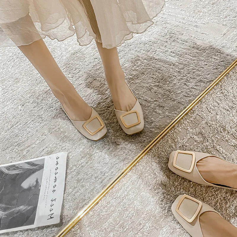 Custom Design Woman Apricot&Green Heelless Lightweight Soft Slip-on Lady Flat Shoes