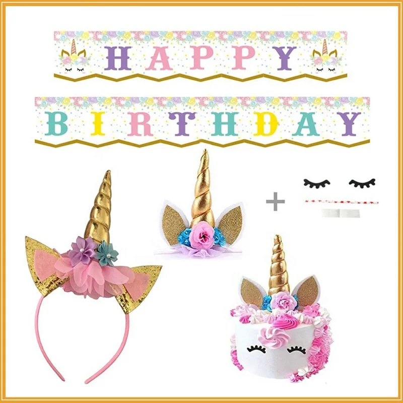 Unicorn Cake Topper With Eyelashes And Unicorn Headband Unicorn Party Supplies For Birthday Party, Baby Shower And Wedding Party