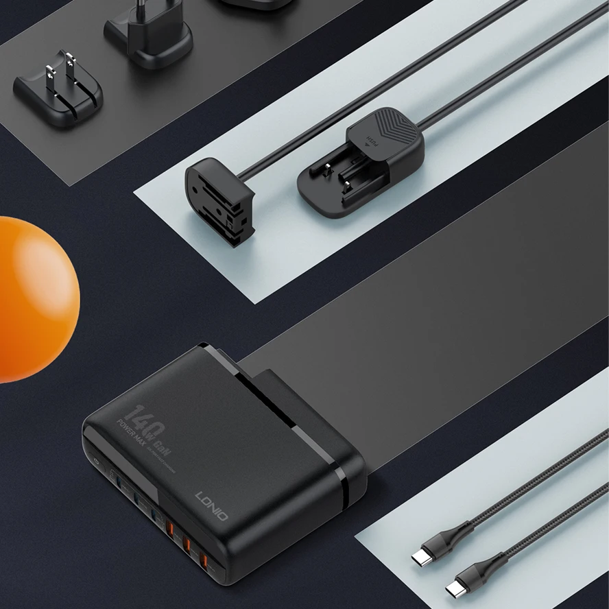 LDNIO A6410C 140W Super Fast charging 1.5M replaceable plug extension cord LED display/ 100W Super Fast Charging cable inside