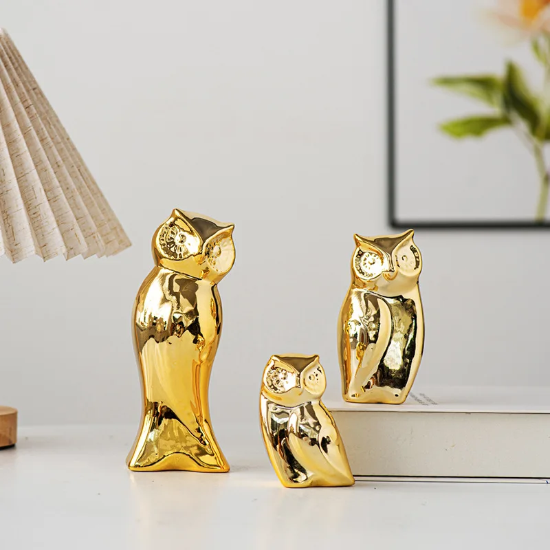 Nordic ceramic home simple golden owl ornaments desktop decorations ceramic crafts modern decorative ornaments