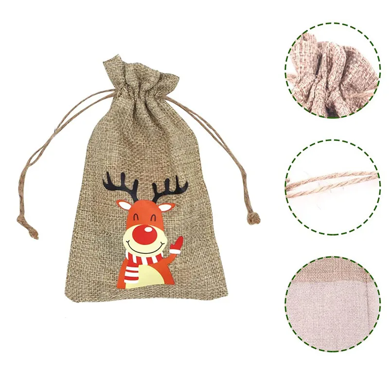 Custom Santa Sack Candy Presents Linen Burlap  Drawstring Christmas Gift Bag