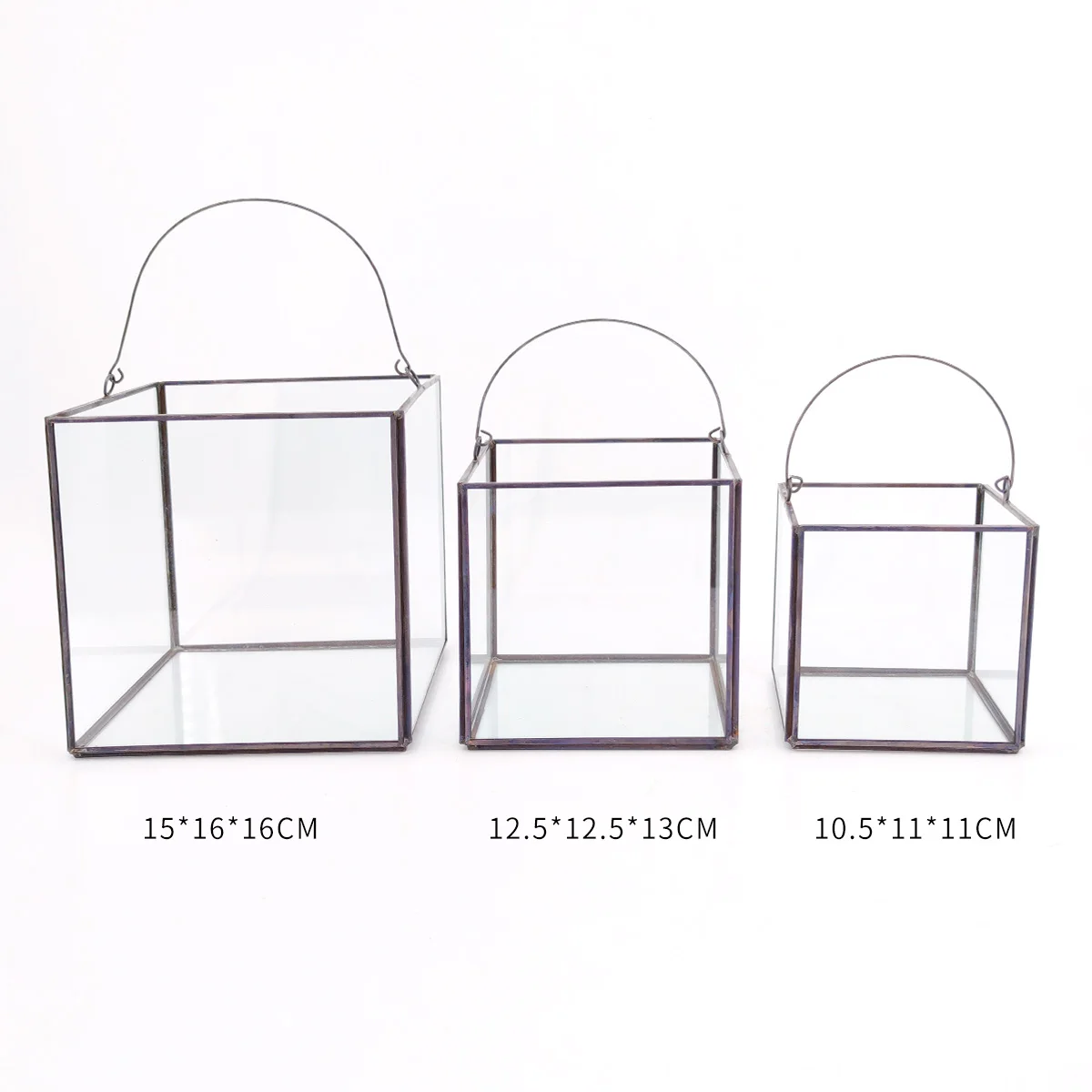 geometric shape glass and wood vase planter terrarium figurine miniatures for miniature garden home office tabletop