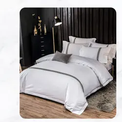 Hotel 4 pieces bedding set 60s pure cotton white satin bed sheets pillow case duvet cover hotel linen bedding set