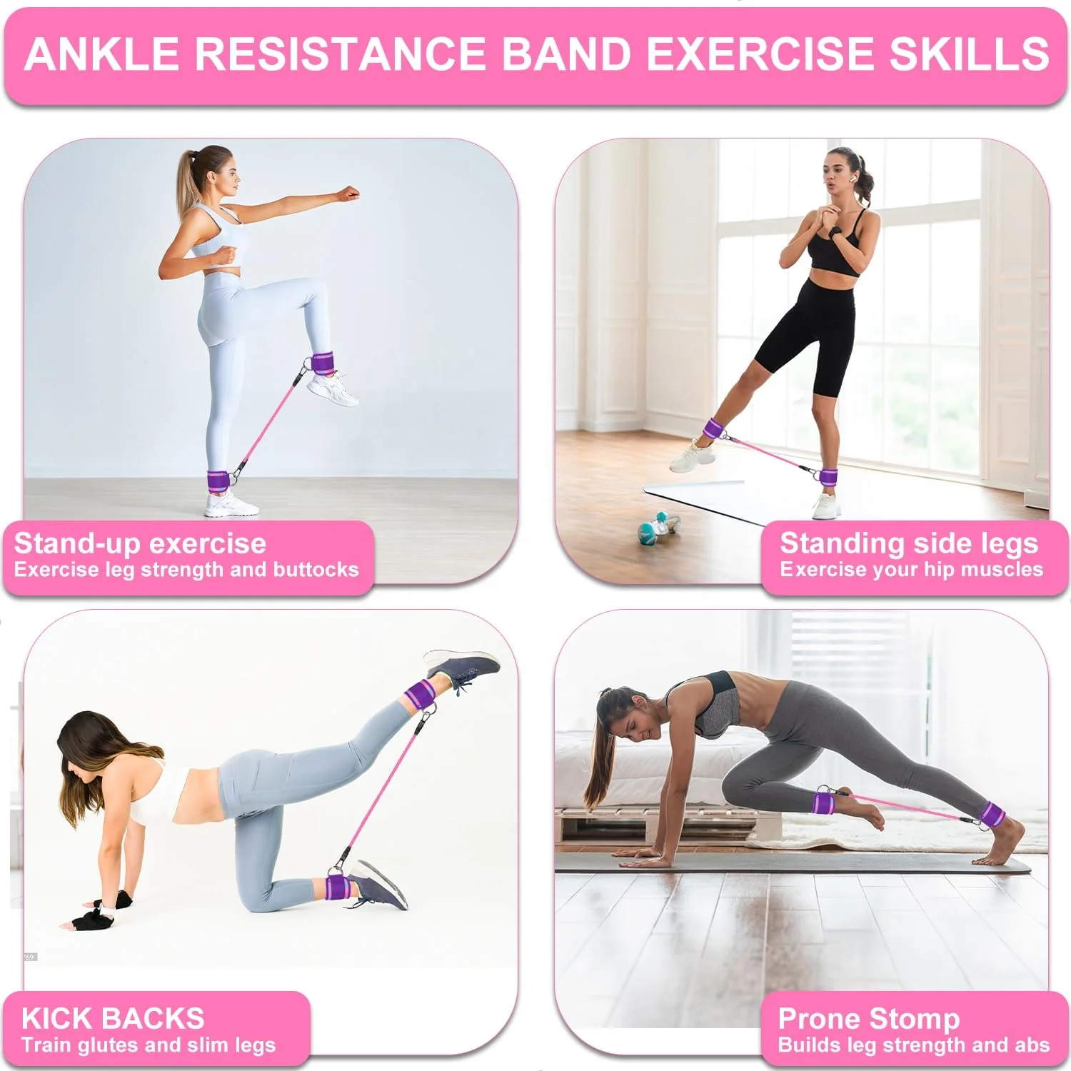 Wholesale High Quality Yoga Resistance Tube Training Elastic Rubber Latex Material Booty Ankle Resistance Bands With Cuffs