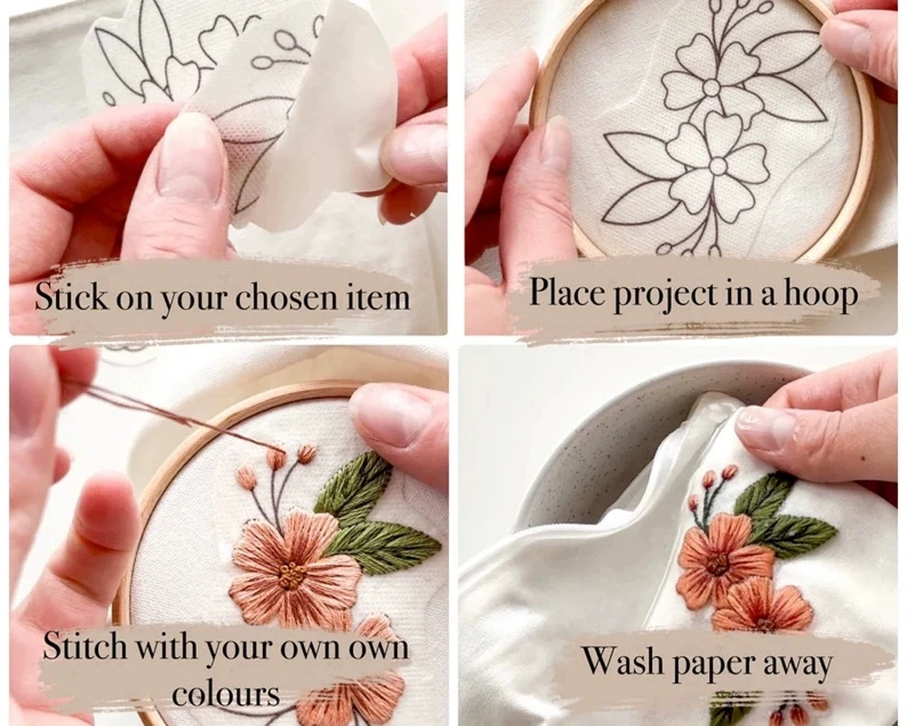 A4 size sheet Custom stick and stitch embroidery paper Water Soluble Embroidery Stabilizers for flower patter printed