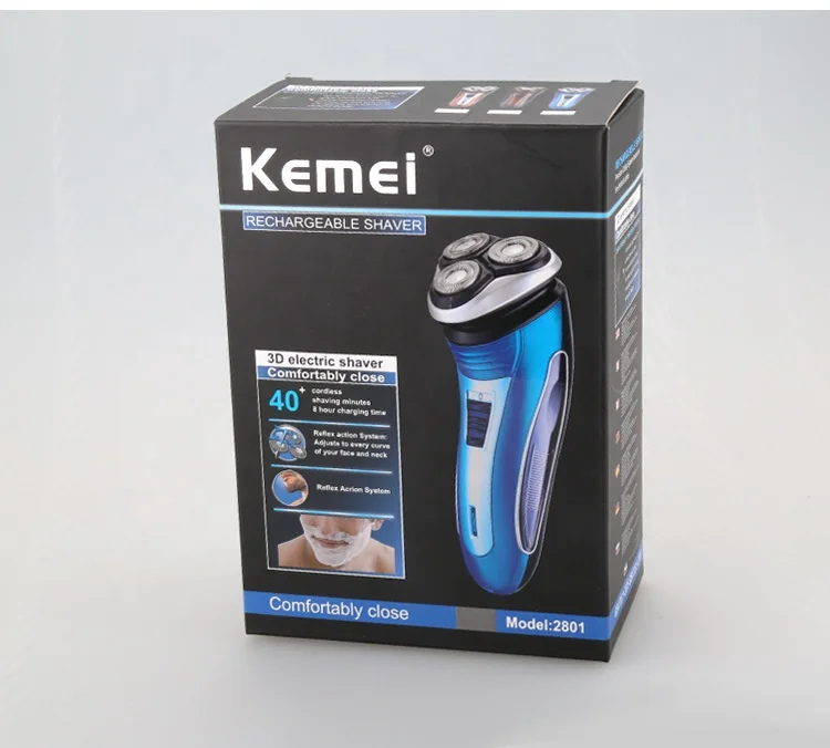
Kemei 2801 220V Rechargeable Electric Shaver 3D Triple Floating Blade Heads Shaving Razors Men Beard Trimmer Barber Machine 