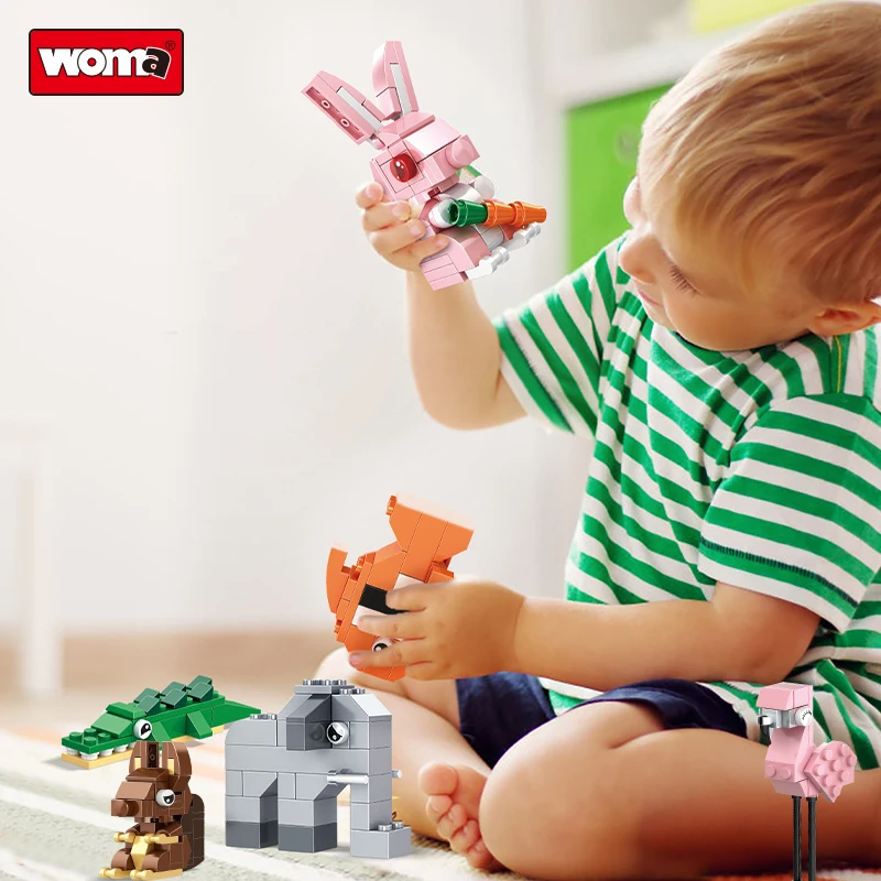 WOMA TOYS Factory Hottest Sale Kids Assembling Building Block Little Brick Construction Toy Preschool Zoo Animal World Forest