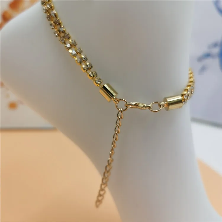 Crystal Tennis Chain Women Silver Rhinestone Double Layer Anklet Designs