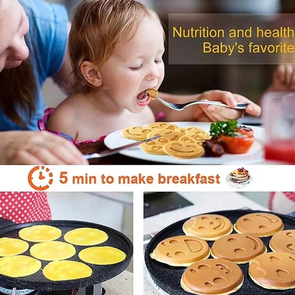 Customizable Cute Smiley Pattern 7-Cup Egg Frying Pan Non Stick Egg Cooker Pan Mini Cooking Set for Kitchen Gas & Induction