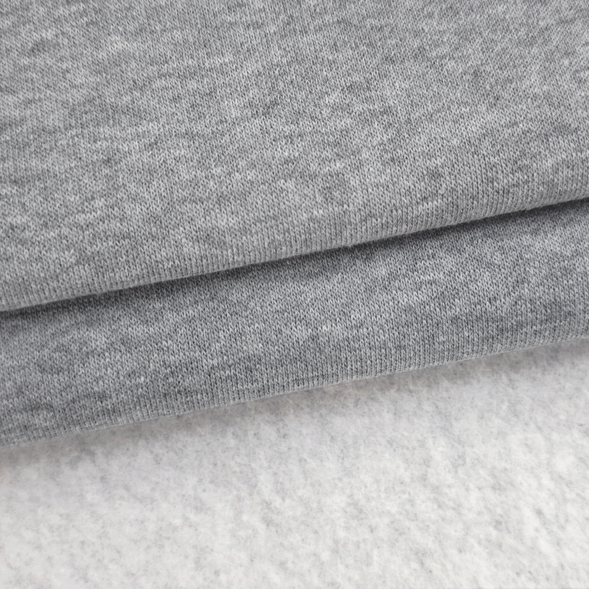 Custom Wholesale 265gsm Hemp Gray Single Side Brushed TC Polyester Cotton Melange French Terry Fleece Fabric For Hoodies