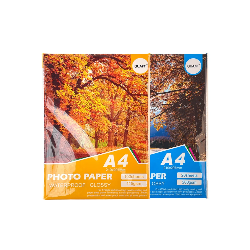 QUAFF wholesale photo paper A4 waterproof glossy 20 sheets 100 sheets 115gsm 135gsm 150gsm 180gsm 200gsm 230gsm 260gsm