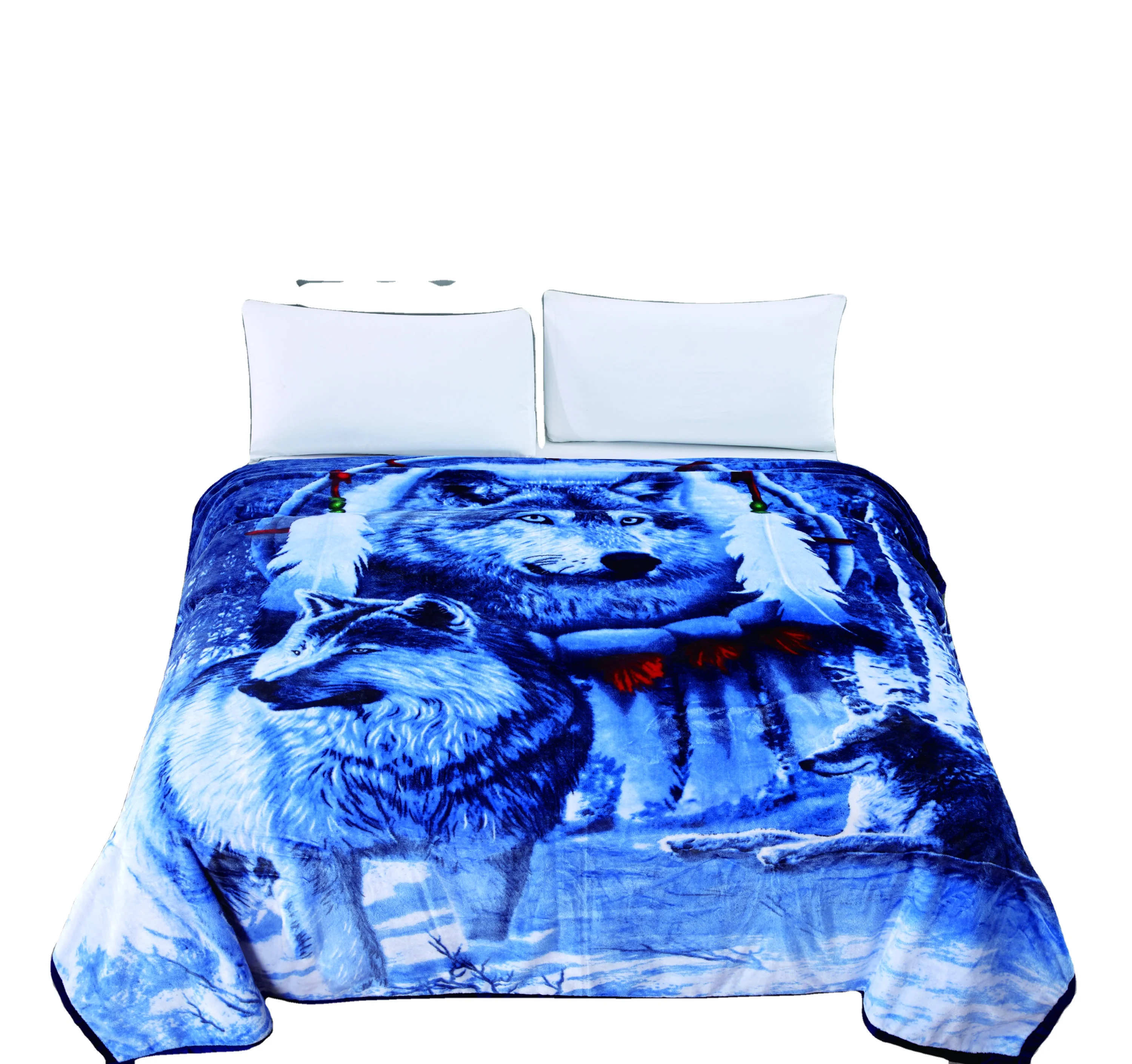 Anyu Animal Printed MOQ 1 Cheap Price 210*230cm Single Layer 400 GSM 100% Polyester Flannel Blanket in Stock Wolf Printed
