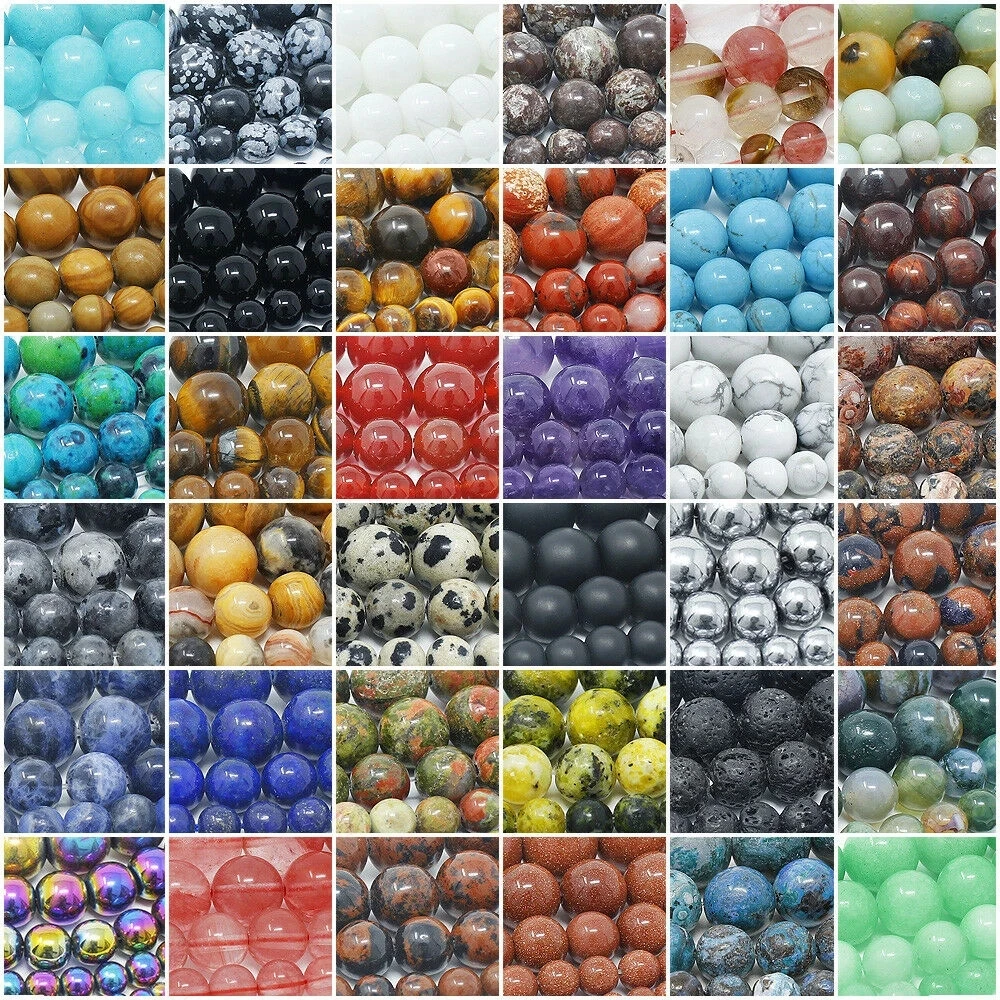 AAA Natural Natural Stone Beads 6-10mm Aquamarines Lava Opal Rose Quartz Tiger Eye Moonstone Round Beads for Jewelry Making Diy