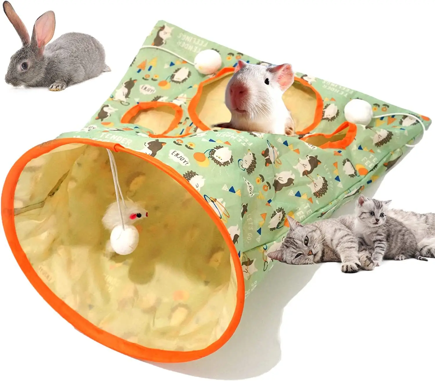 2024 New Pet Play Tunnel Toy Interactive Cat Drill Bag Pet Toy with Plush Ball Cat Tunnel Bags for Indoor Cats