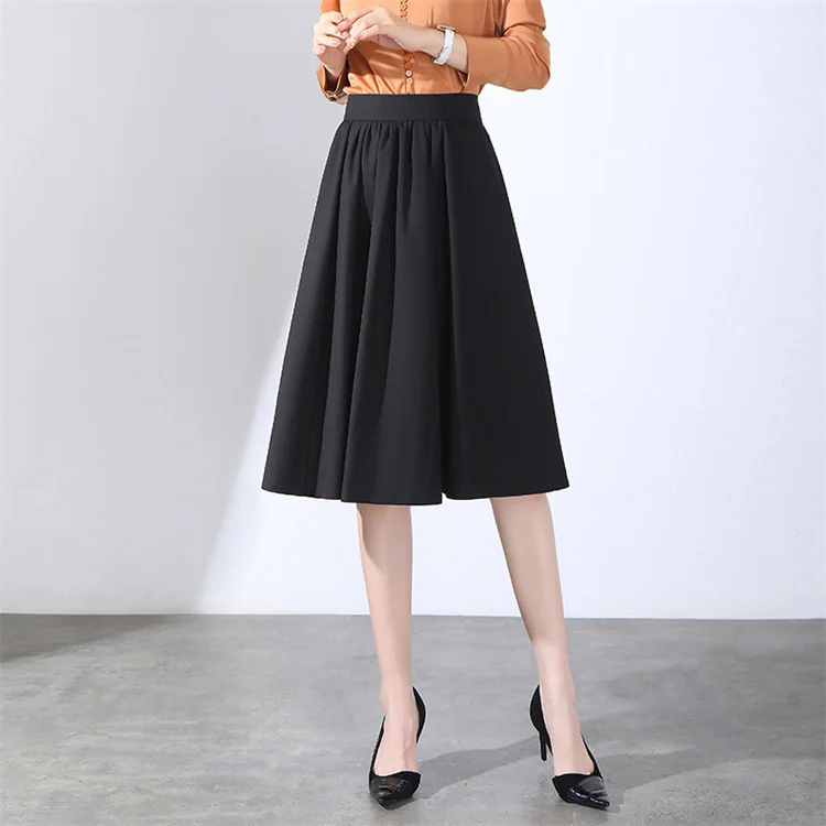 Fashion High Waist Pleated Skirt Women Korean Elegant College Style Midi Skirt A-line Fashion All-match Chic Midi Skirts
