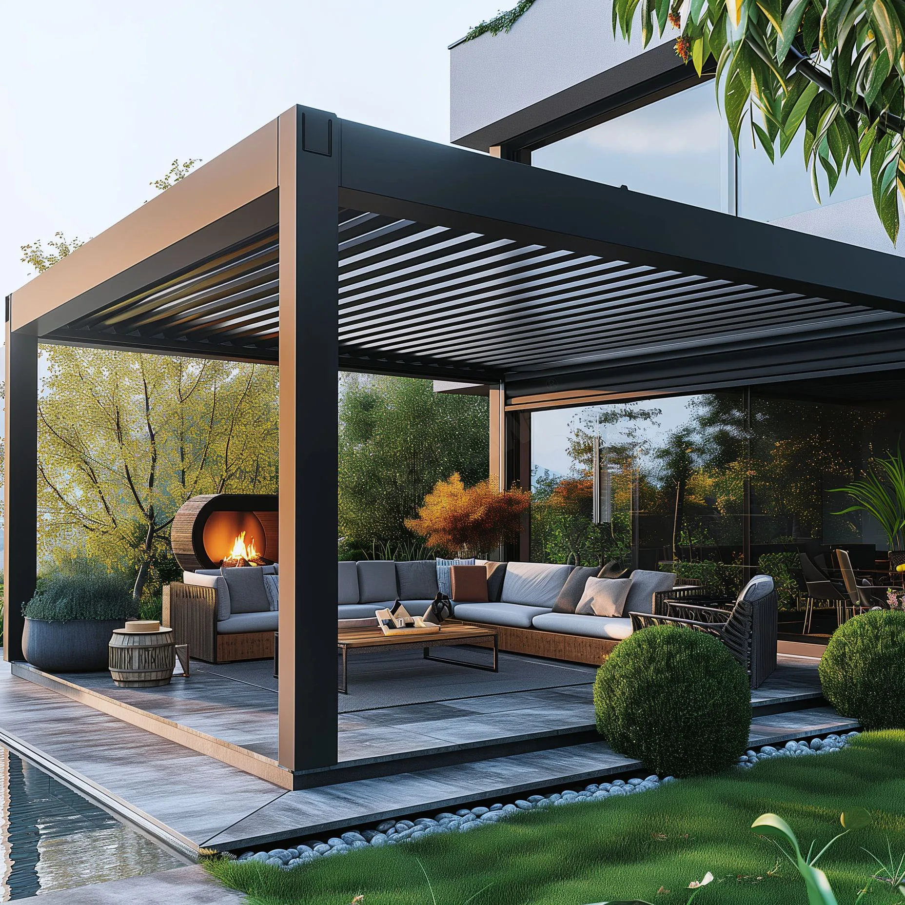 Quick Installation Electric Shutter Outdoor Aluminum Pergola Pavilion Rain Sensor Waterproof Metal Pergola For Garden