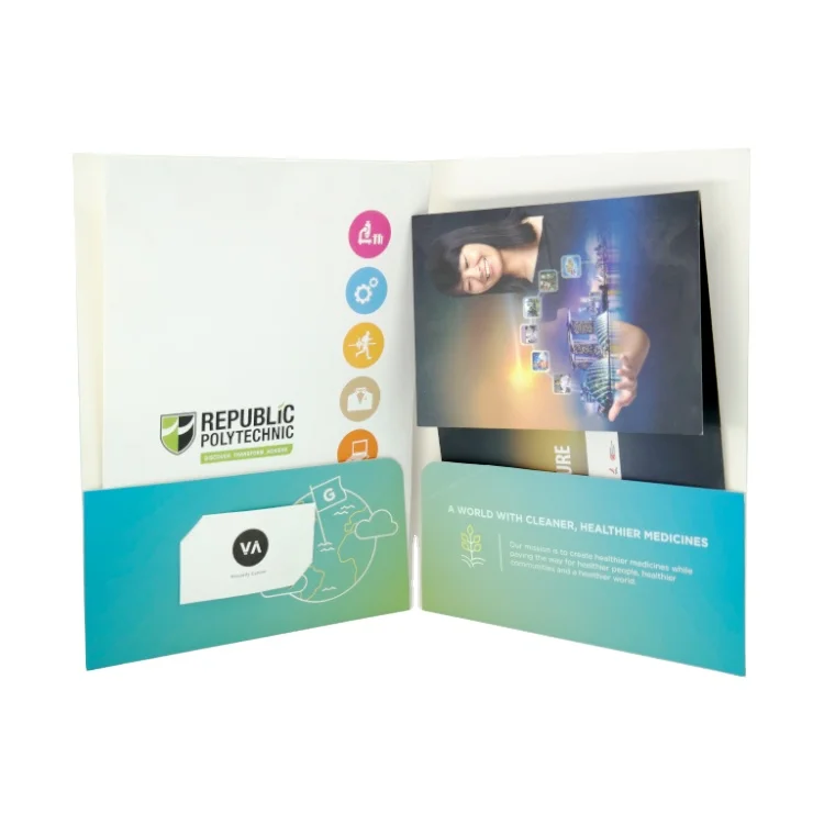 Полноцветные бумажные экологически чистые бумажные папки с принтом на заказ, два кармана с отделениями для карт