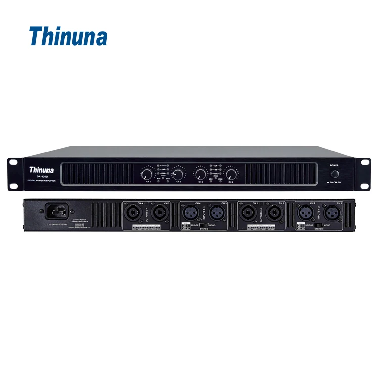 Thinuna DA-4300 Standard 1U Height 4 Channel Professional Public Address PA Audio System Class D Digital Power Amplifier