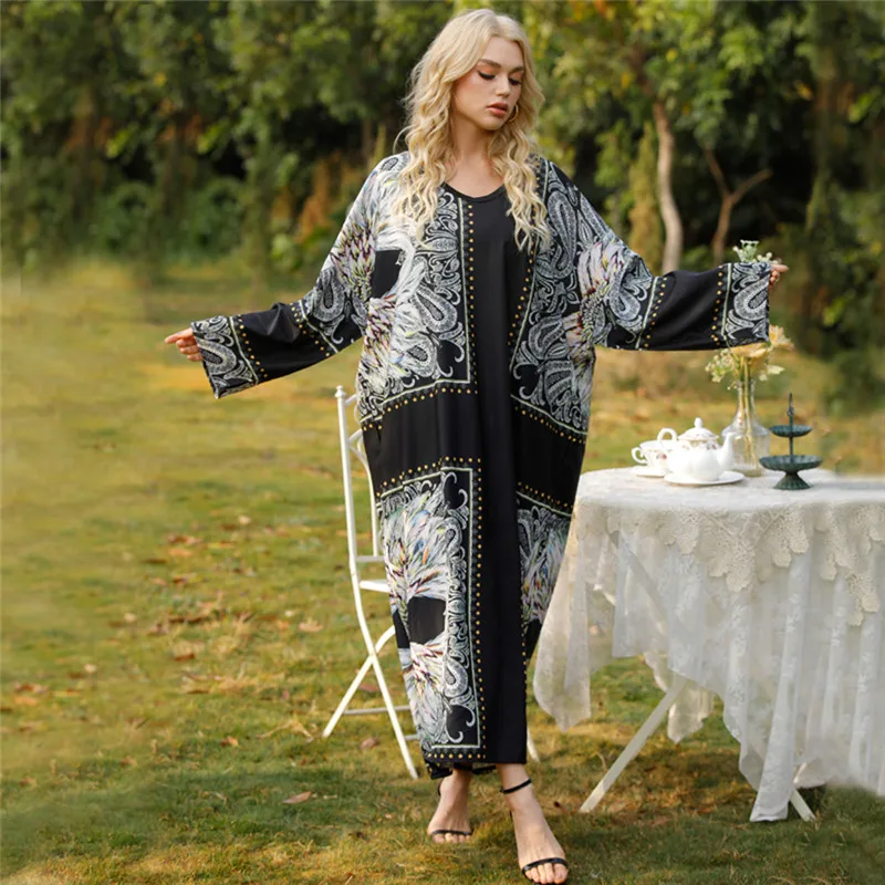 Spring/Summer 2021 New Muslim Abaya Islamic Women Clothing Loose Plus Size Printing Dubai Abaya Dress Robe Traditionnelle Arabe